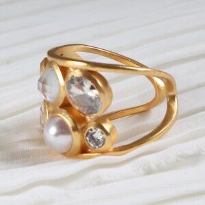 Julie Vos Kaleidoscope Gold Ring Size 7 Clear Crystal